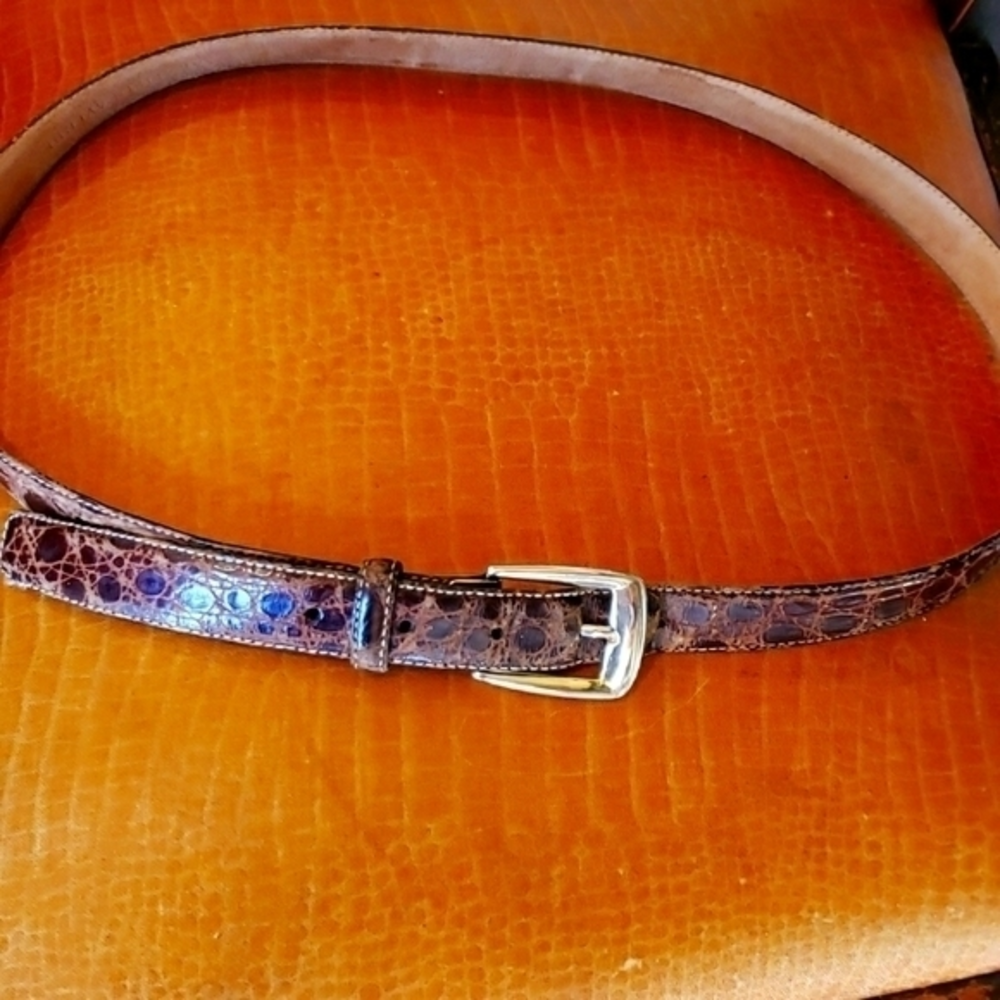 Saks Fifth‎ Avenue Brown Narrow Crocodile Belt Skinny Leather